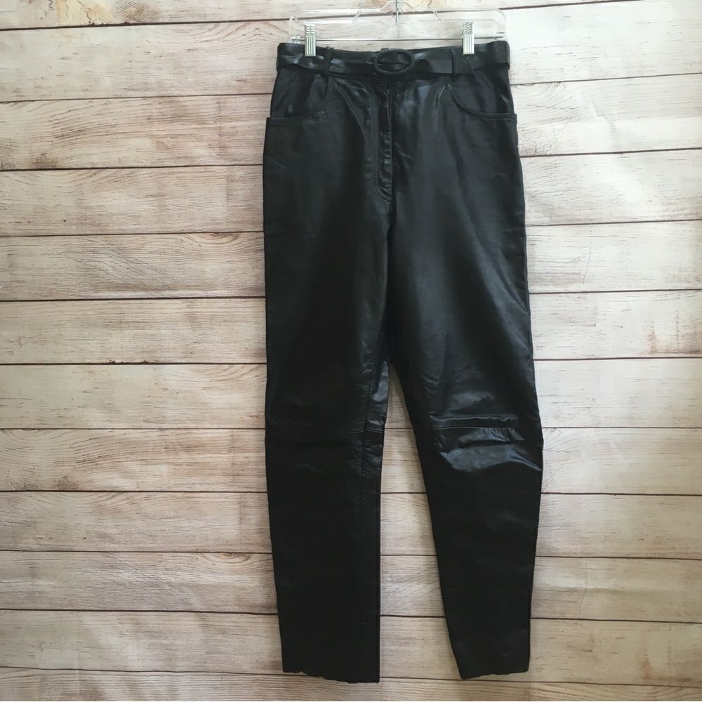 VINTAGE OPERA BLACK LEATHER PANTS WITH BELT‎